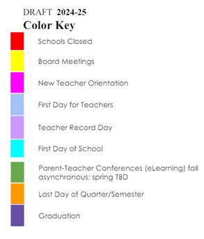 District School Academic Calendar Legend for Jefferson Intermediate Center