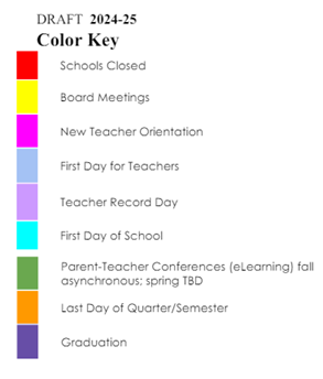 District School Academic Calendar Legend for Kennedy Primary Academy