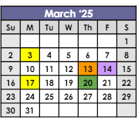 District School Academic Calendar for Juvenile Justice Center for March 2025