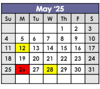 District School Academic Calendar for Juvenile Justice Center for May 2025