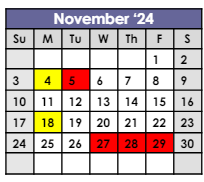 District School Academic Calendar for Bendix School for November 2024