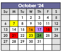 District School Academic Calendar for Bendix School for October 2024