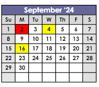 District School Academic Calendar for Bendix School for September 2024