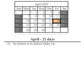 District School Academic Calendar for Corydon Elementary School for April 2025