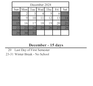 District School Academic Calendar for Corydon Elementary School for December 2024