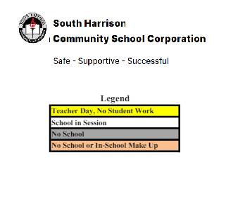 District School Academic Calendar Legend for Corydon Elementary School