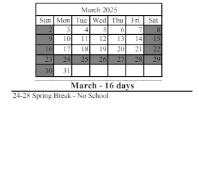 District School Academic Calendar for Corydon Elementary School for March 2025