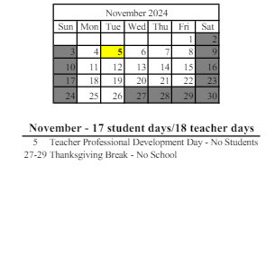 District School Academic Calendar for Corydon Elementary School for November 2024
