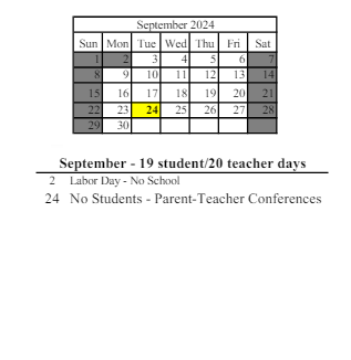 District School Academic Calendar for Corydon Elementary School for September 2024