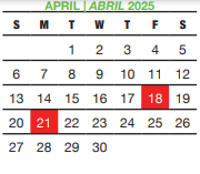 District School Academic Calendar for Bob Hope Elementary for April 2025