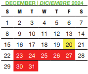 District School Academic Calendar for Bexar Co J J A E P for December 2024