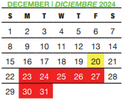 District School Academic Calendar for Sky Harbour Elementary for December 2024