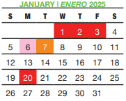 District School Academic Calendar for Bexar Co J J A E P for January 2025