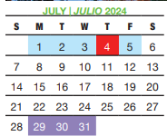 District School Academic Calendar for Bexar Co J J A E P for July 2024