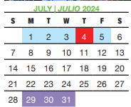 District School Academic Calendar for Elm Creek Elementary for July 2024