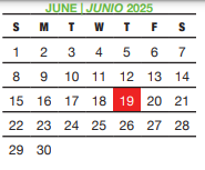 District School Academic Calendar for Bexar Co J J A E P for June 2025