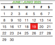 District School Academic Calendar for Sun Valley Elementary for June 2025