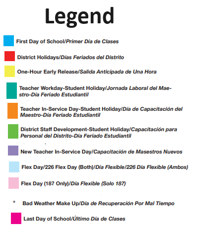 District School Academic Calendar Legend for Indian Creek Elementary