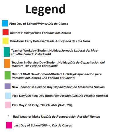 District School Academic Calendar Legend for Bexar Co J J A E P