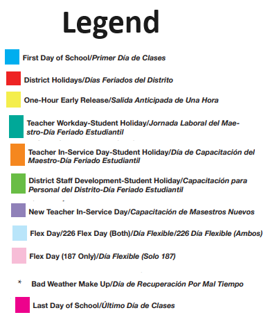 District School Academic Calendar Legend for Sky Harbour Elementary