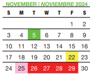 District School Academic Calendar for Bexar Co J J A E P for November 2024