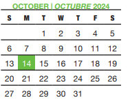 District School Academic Calendar for Bexar Co J J A E P for October 2024