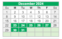 District School Academic Calendar for James A Harmon Elementary School for December 2024