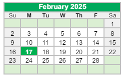 District School Academic Calendar for James A Harmon Elementary School for February 2025
