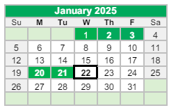 District School Academic Calendar for James A Harmon Elementary School for January 2025