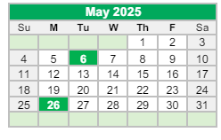 District School Academic Calendar for James A Harmon Elementary School for May 2025