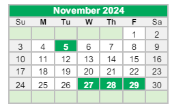 District School Academic Calendar for James A Harmon Elementary School for November 2024
