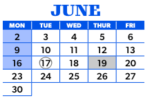 District School Academic Calendar for Hamblen Elementary for June 2025