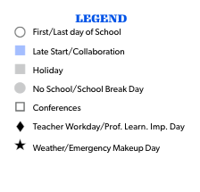 District School Academic Calendar Legend for Hamblen Elementary