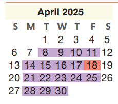 District School Academic Calendar for Bammel Middle School for April 2025