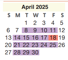 District School Academic Calendar for Spring High School for April 2025