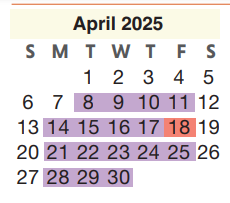 District School Academic Calendar for Sp Ed Contract for April 2025