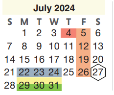 District School Academic Calendar for Highpoint North for July 2024