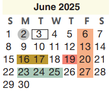 District School Academic Calendar for Sp Ed Contract for June 2025