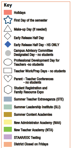 District School Academic Calendar Legend for Spring High School