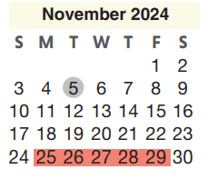 District School Academic Calendar for Pearl M Hirsch Elementary for November 2024