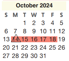 District School Academic Calendar for Sp Ed Contract for October 2024