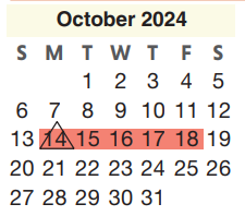 District School Academic Calendar for Pearl M Hirsch Elementary for October 2024