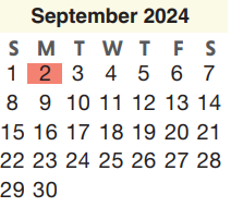 District School Academic Calendar for Ricky C Bailey Middle School for September 2024