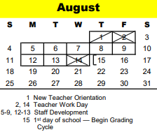 District School Academic Calendar for Bendwood School for August 2024