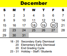 District School Academic Calendar for Science Ctr for December 2024