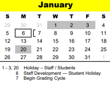 District School Academic Calendar for Bendwood School for January 2025