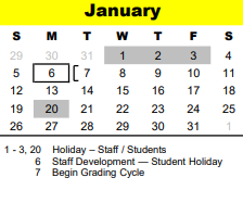 District School Academic Calendar for Spring Oaks Middle for January 2025