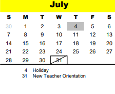 District School Academic Calendar for Spring Branch Elementary for July 2024