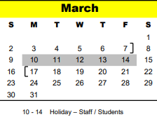 District School Academic Calendar for Hollibrook Elementary for March 2025