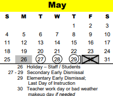 District School Academic Calendar for Bendwood School for May 2025
